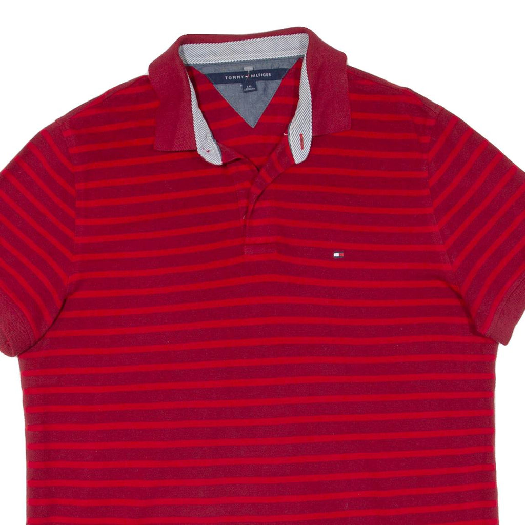TOMMY HILFIGER Mens Polo Shirt Red Striped L