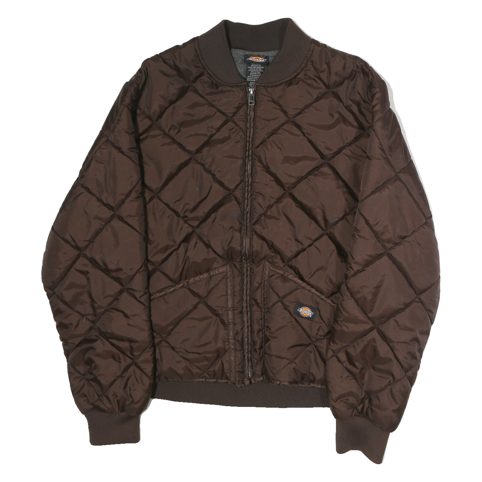 DICKIES Mens Brown Quilted Bomber Jacket L Polyester Zip Pocket Workwear