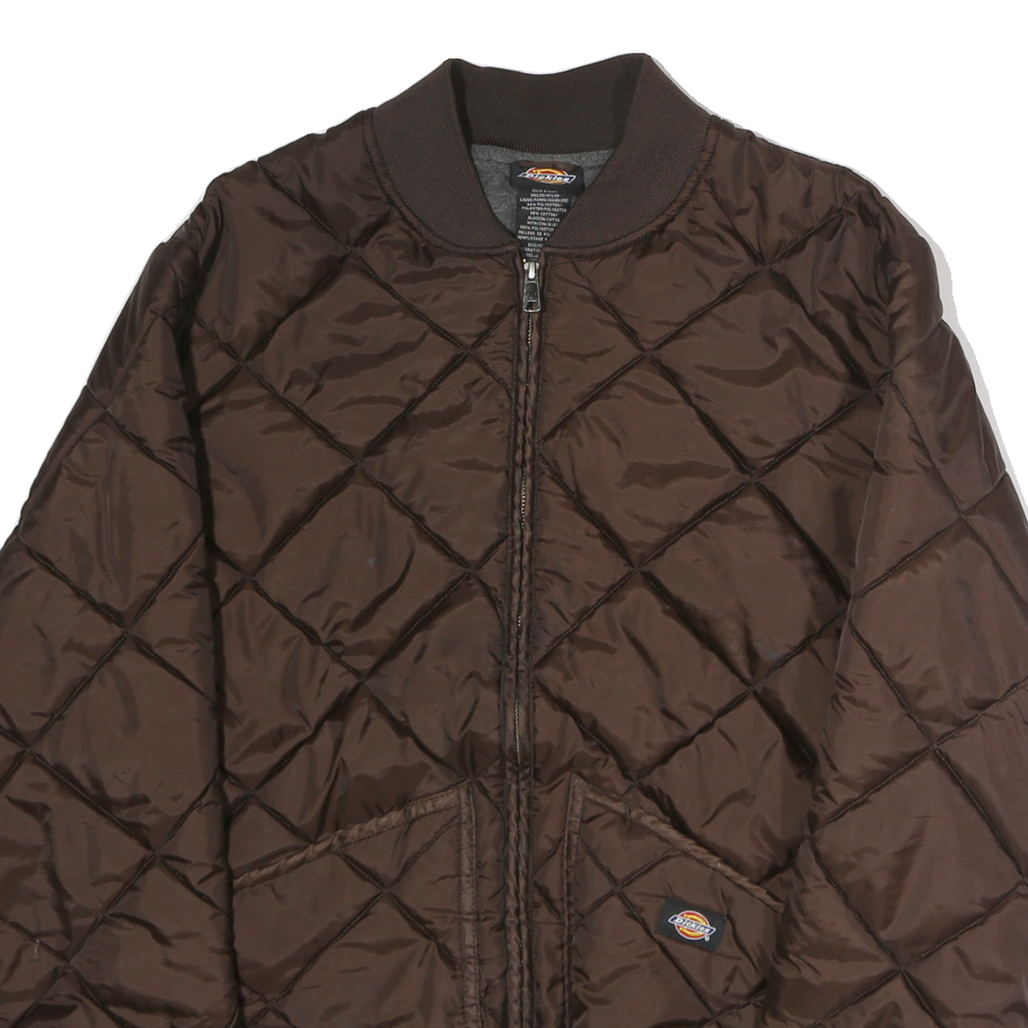 DICKIES Mens Brown Quilted Bomber Jacket L Polyester Zip Pocket Workwear