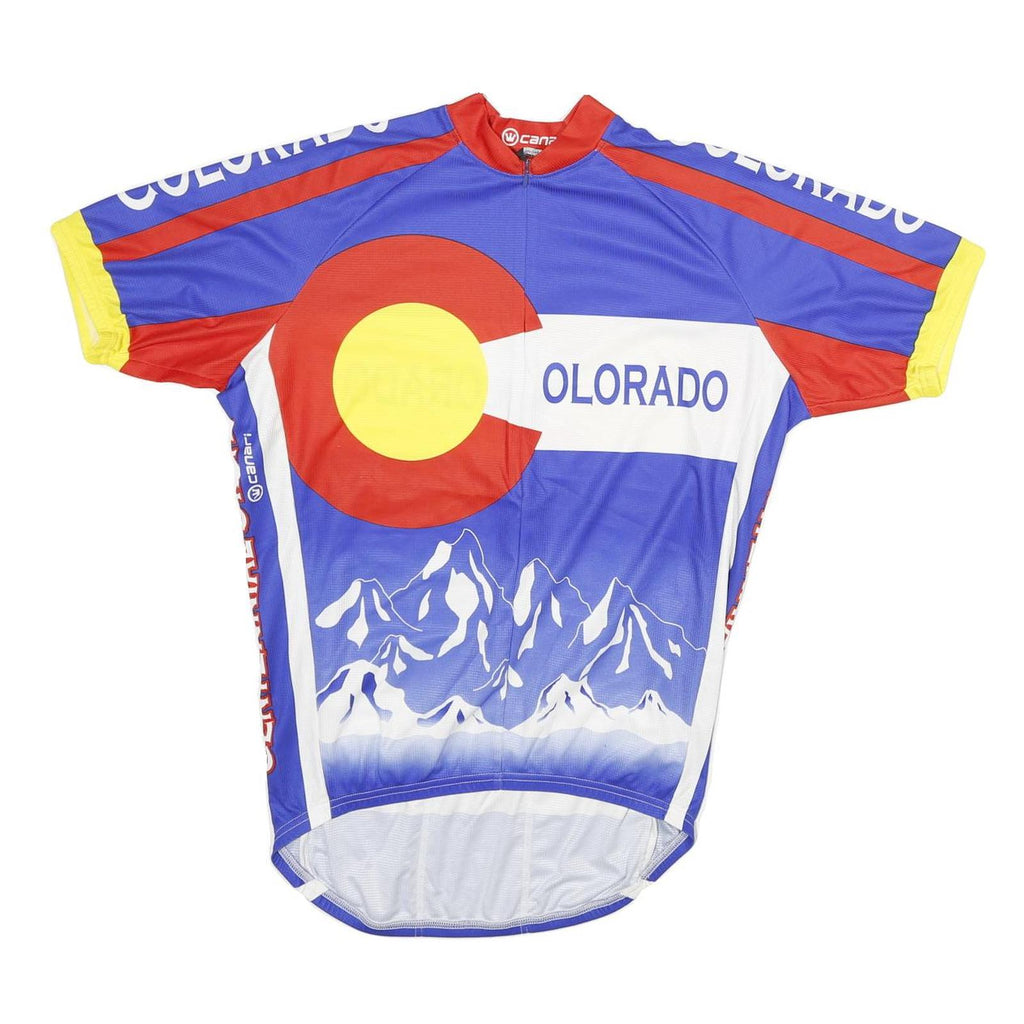 CANARI Mens Blue & Red Colorado Cycling Jersey M Short Sleeve Round Neck