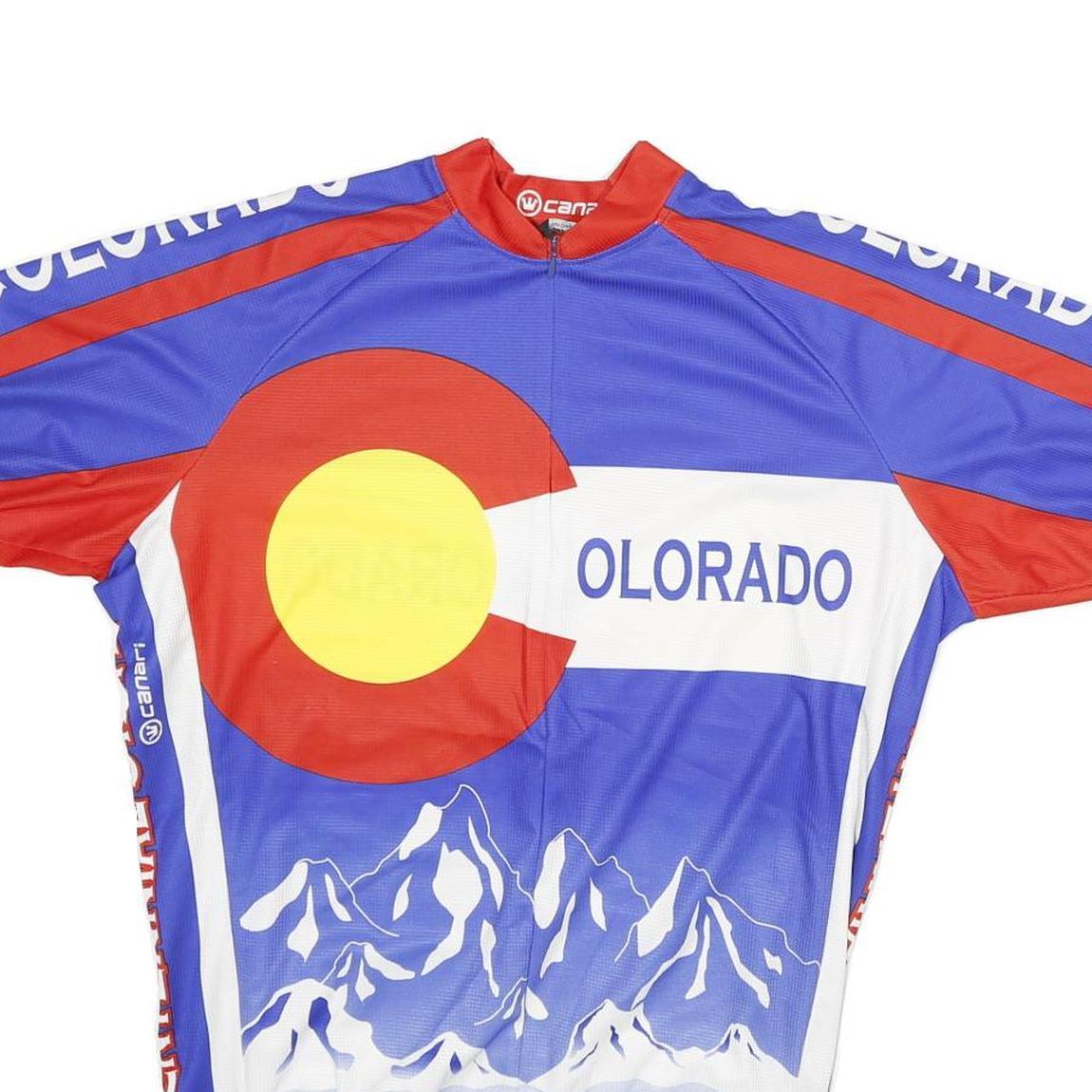 CANARI Mens Blue & Red Colorado Cycling Jersey M Short Sleeve Round Neck