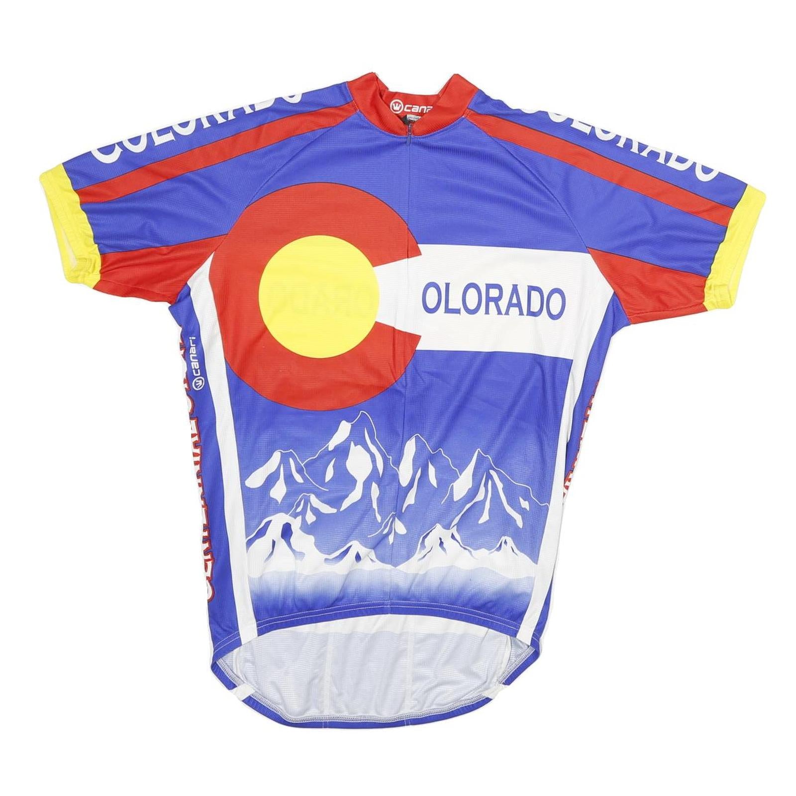 CANARI Mens Blue & Red Colorado Cycling Jersey M Short Sleeve Round Neck