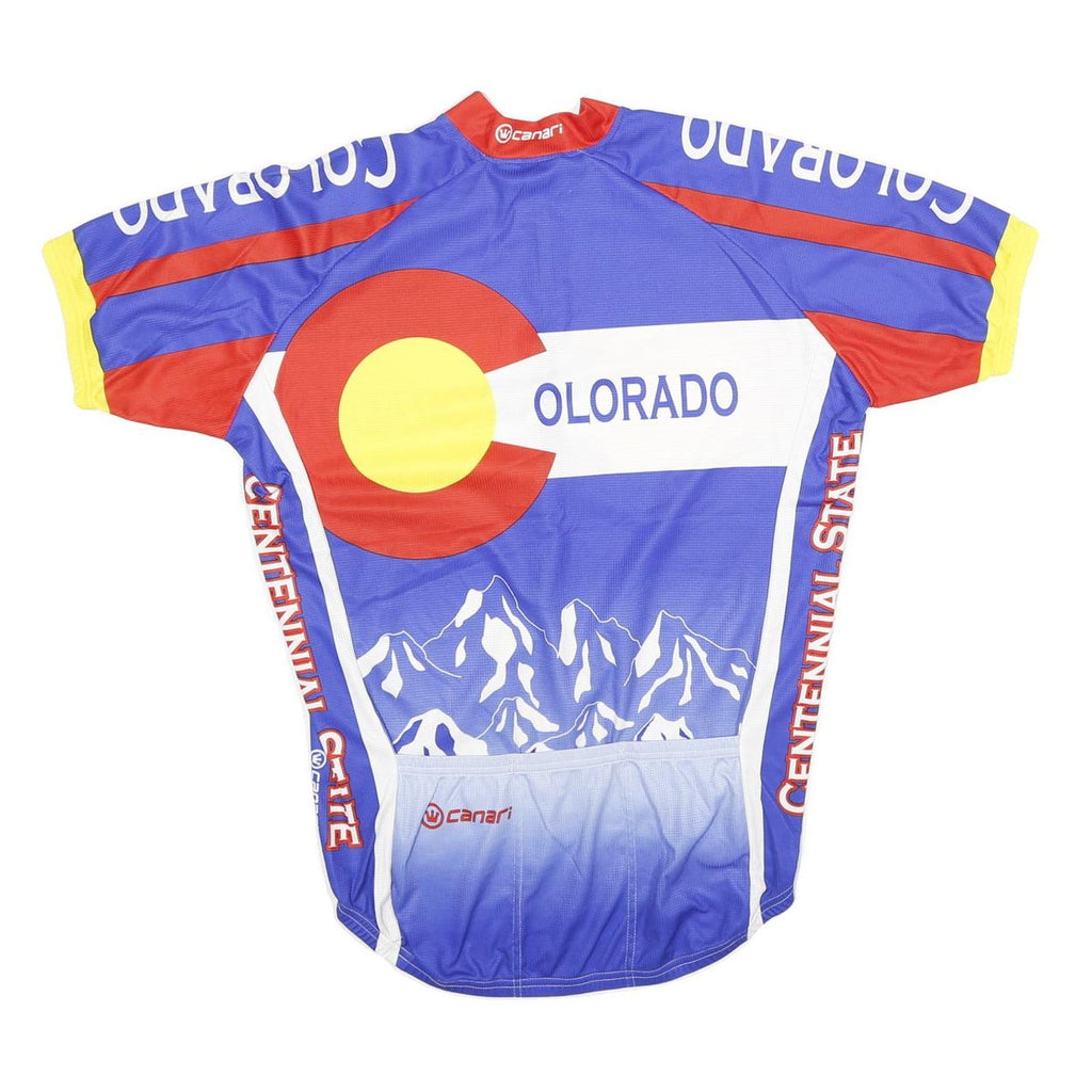 CANARI Mens Blue & Red Colorado Cycling Jersey M Short Sleeve Round Neck