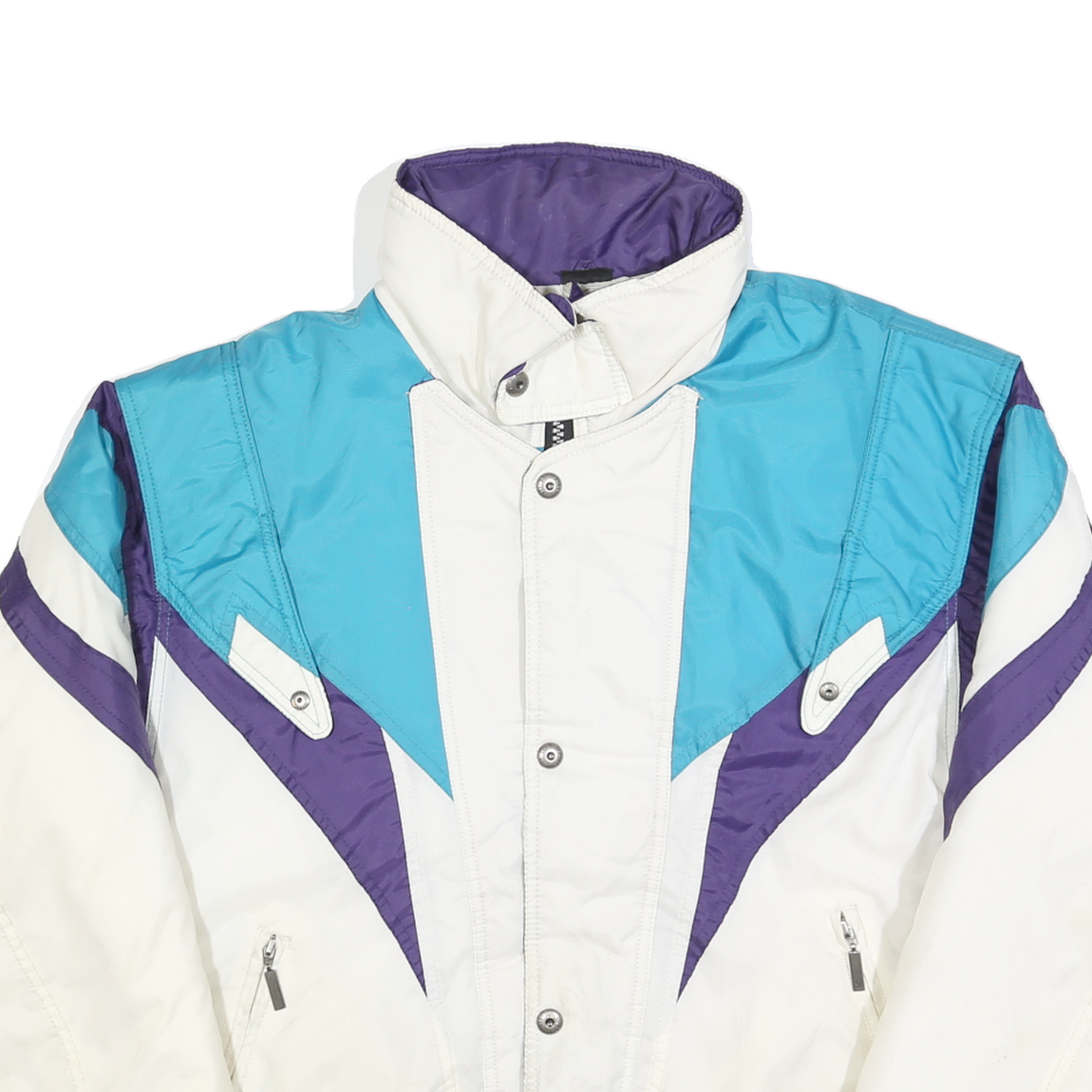 STEEP SLOPES Mens White & Purple & Blue Zip Jacket M Polyester Blend Colourblock