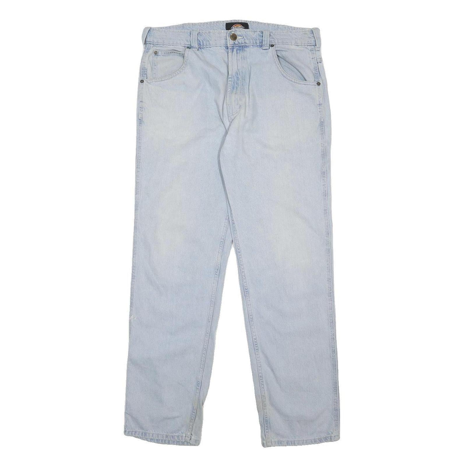 DICKIES Mens Jeans Light Blue Regular Straight Denim Medium W32 L32 Classic Zip