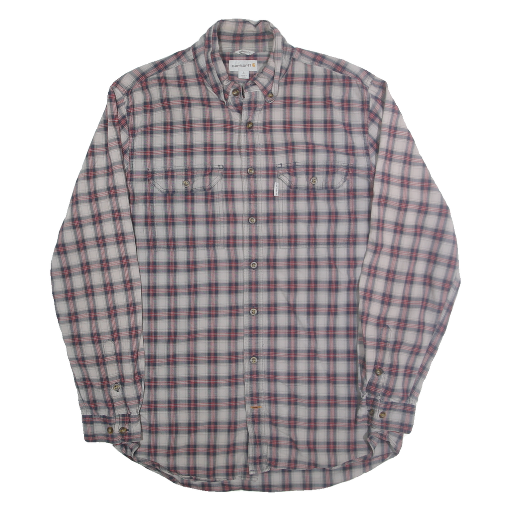 CARHARTT Mens Blue & Red Check Shirt L Cotton Blend Long Sleeve Button Shirt