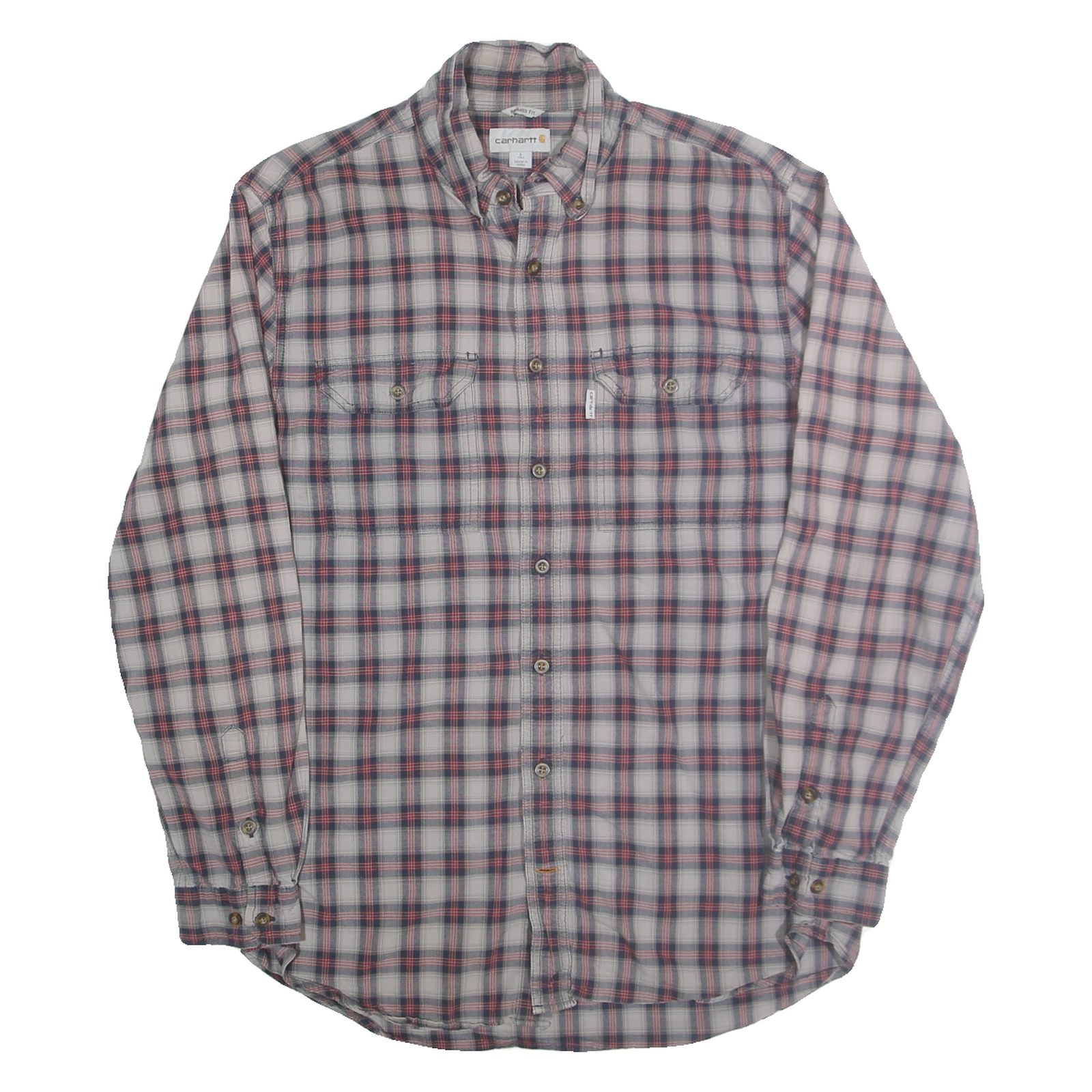 CARHARTT Mens Blue & Red Check Shirt L Cotton Blend Long Sleeve Button Shirt