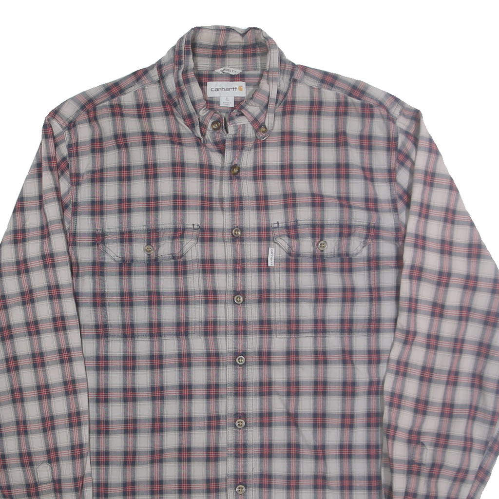 CARHARTT Mens Blue & Red Check Shirt L Cotton Blend Long Sleeve Button Shirt