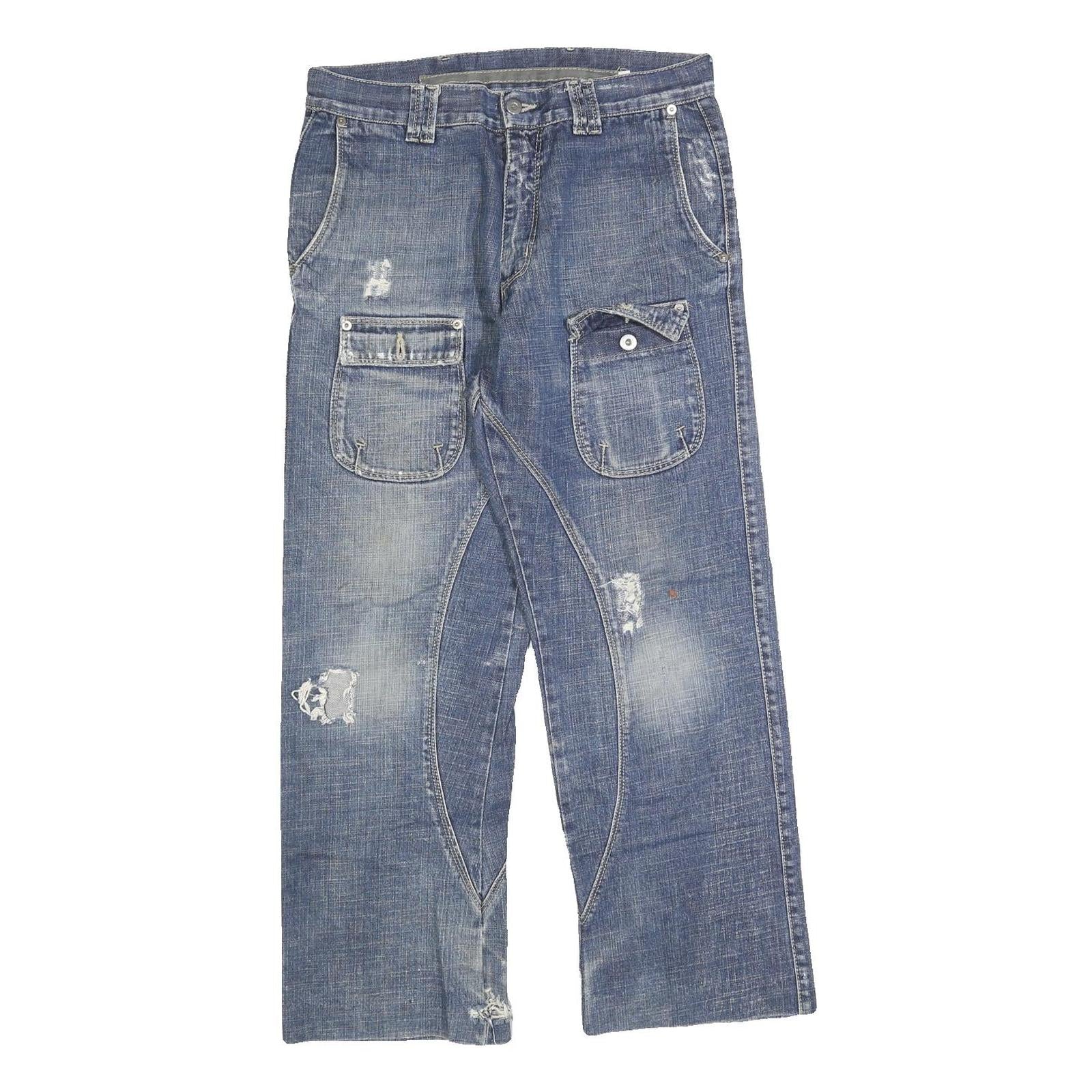 Womens Blue Regular Fit Straight Denim Rinse W32 L27 Button Cotton Blend Jeans