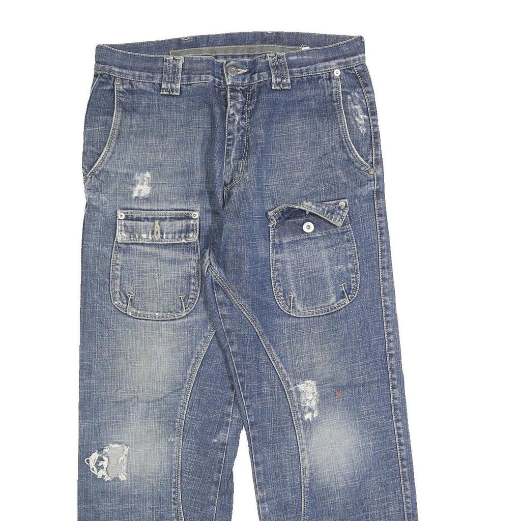 Womens Blue Regular Fit Straight Denim Rinse W32 L27 Button Cotton Blend Jeans