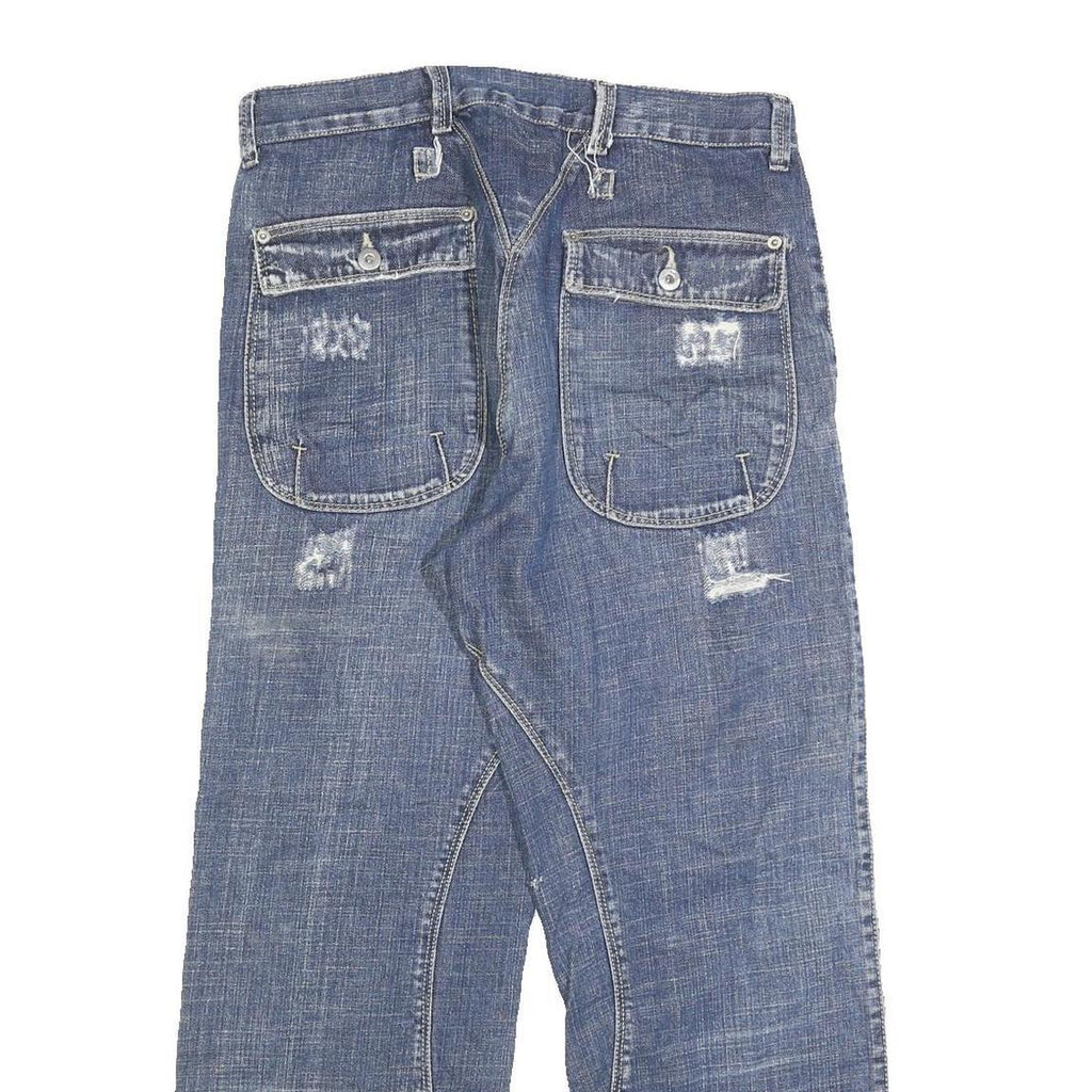 Womens Blue Regular Fit Straight Denim Rinse W32 L27 Button Cotton Blend Jeans