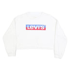 LEVI'S Womens White Crew Neck M Logo Print Cropped Sweatshirt Cotton Blend