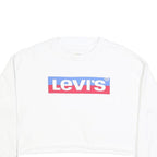 LEVI'S Womens White Crew Neck M Logo Print Cropped Sweatshirt Cotton Blend