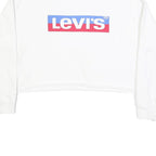 LEVI'S Womens White Crew Neck M Logo Print Cropped Sweatshirt Cotton Blend