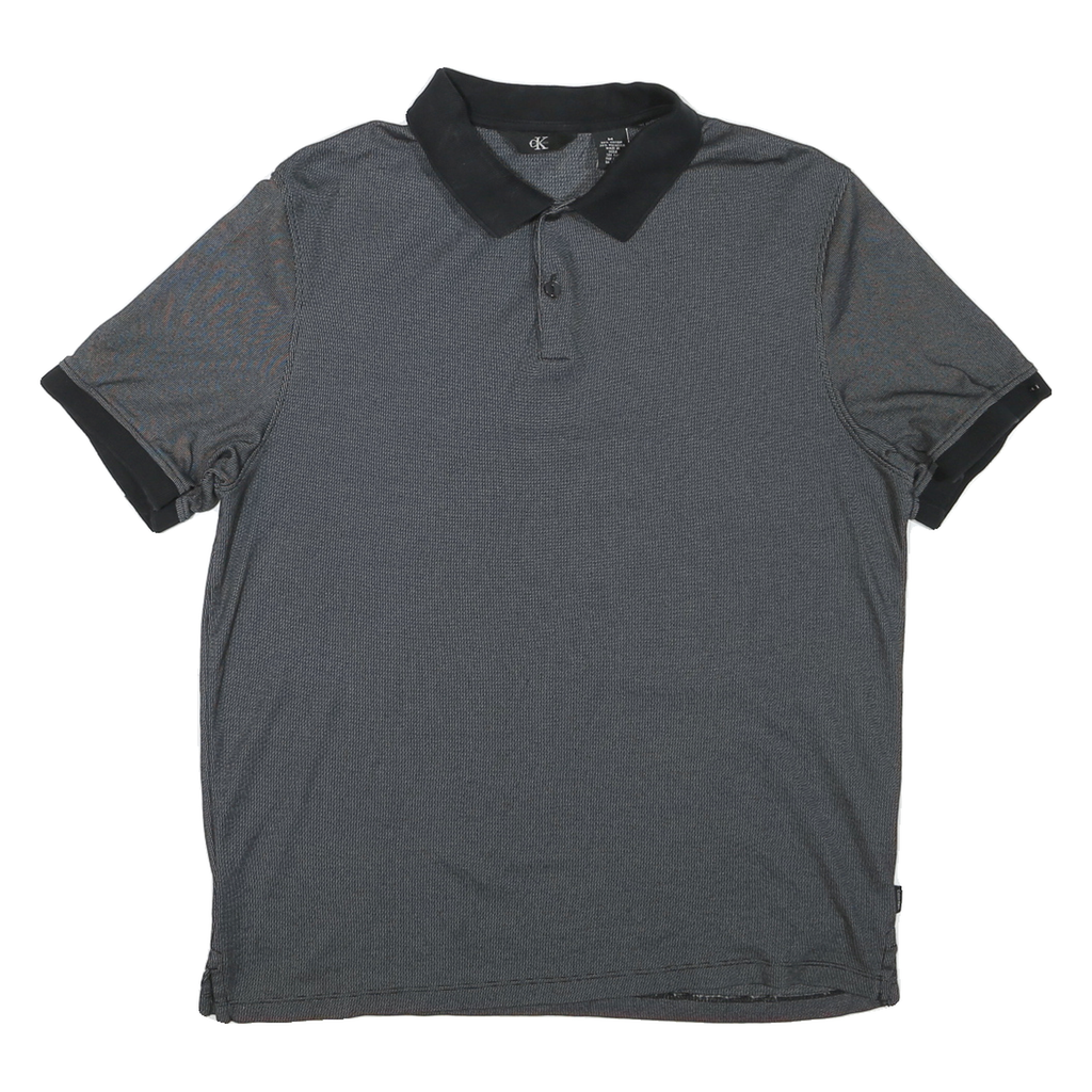 CALVIN KLEIN Mens Black & Grey Short Sleeve Polo Shirt L Cotton Blend Casual