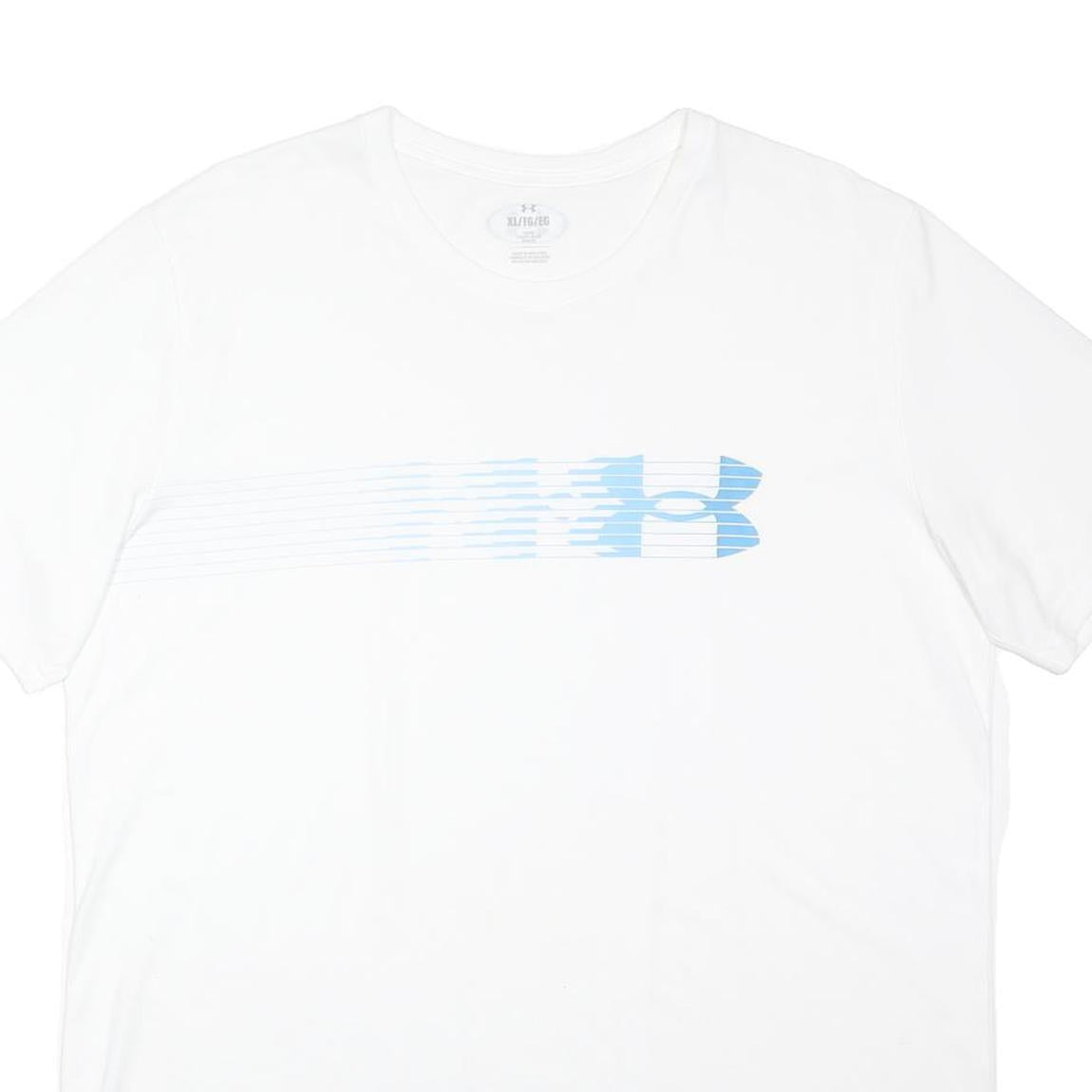 UNDER ARMOUR Mens White & Blue Graphic T-Shirt XL Short Sleeve Crew Neck