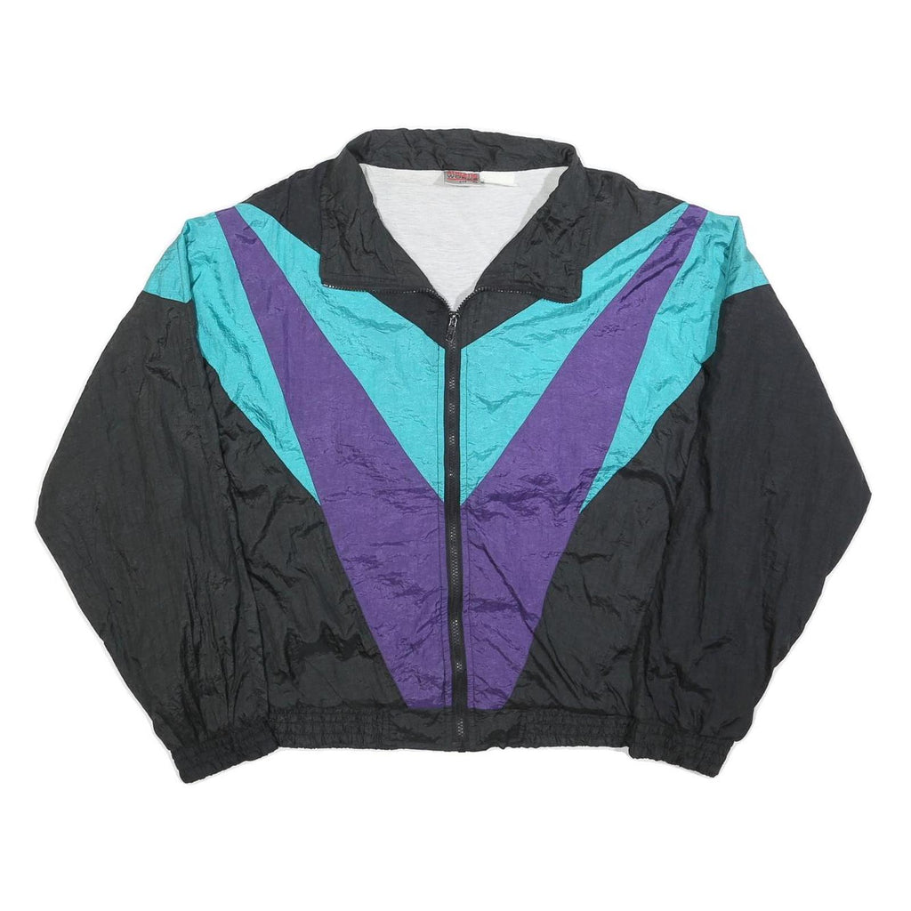ATHLETIC WORKS Mens Black & Teal & Purple Vintage Zip Jacket XL Polyester Blend