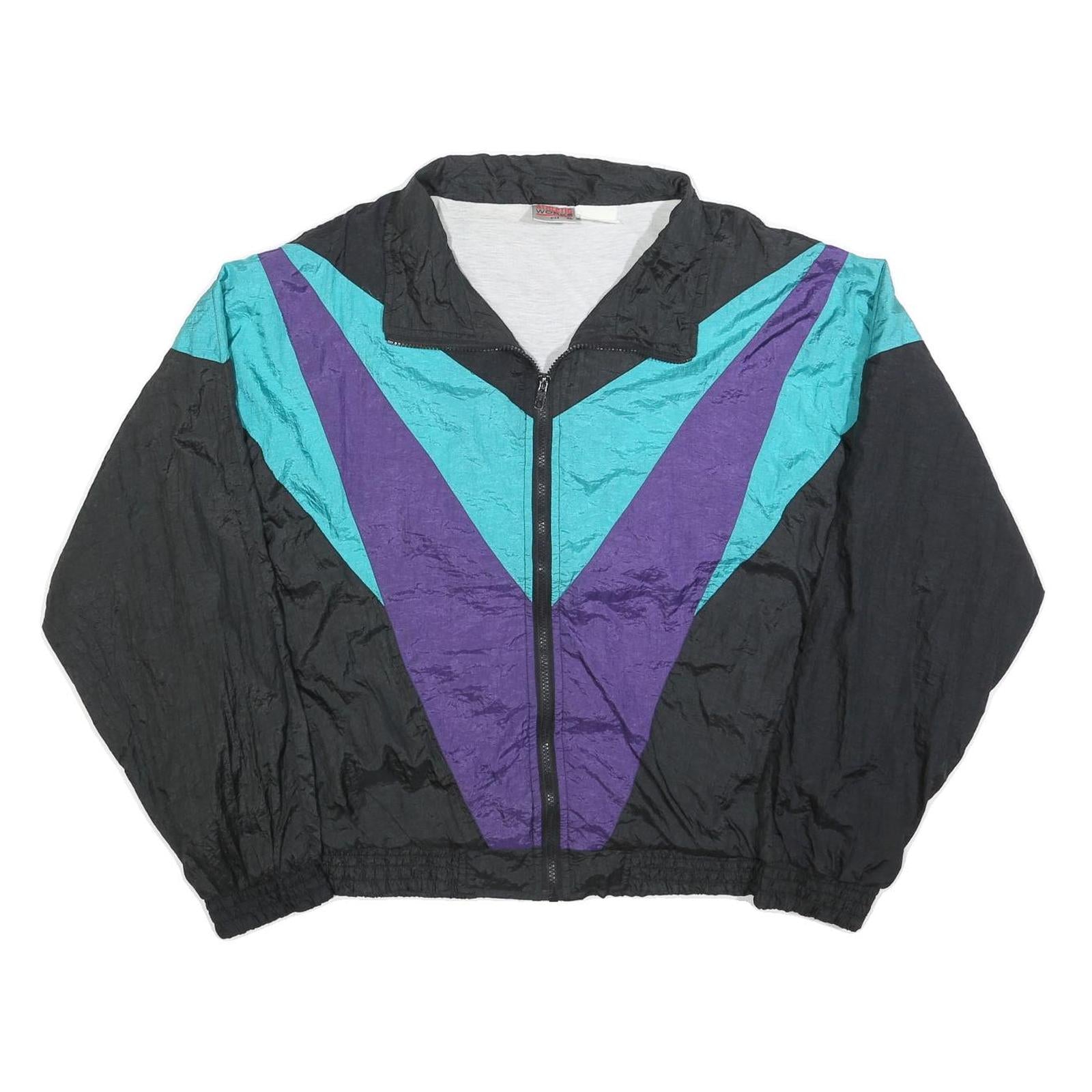 ATHLETIC WORKS Mens Black & Teal & Purple Vintage Zip Jacket XL Polyester Blend