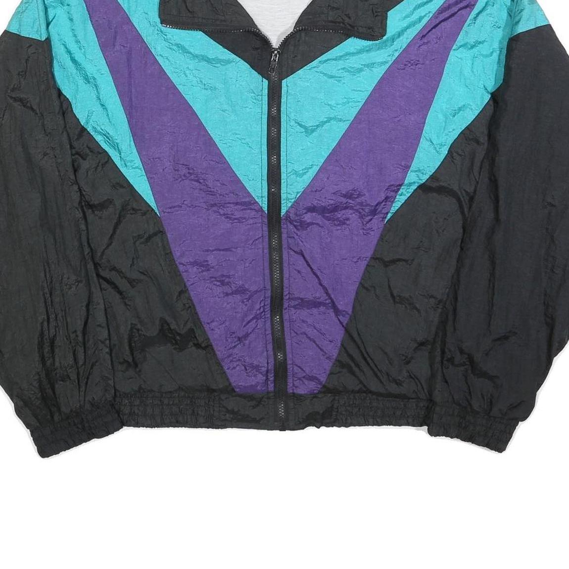ATHLETIC WORKS Mens Black & Teal & Purple Vintage Zip Jacket XL Polyester Blend