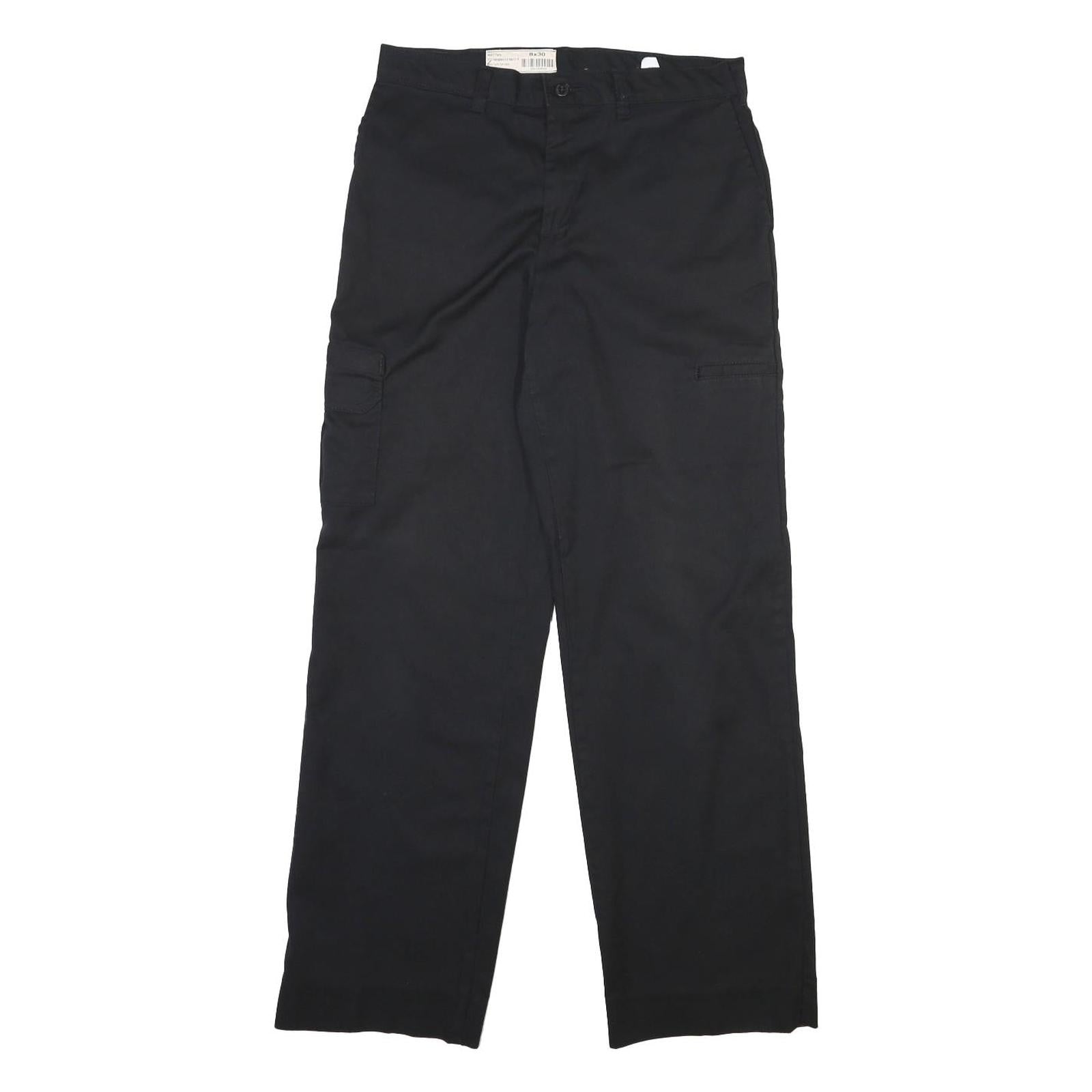 DICKIES Mens Regular Black Cotton Blend Workwear Trousers W32 L30 Zip Pocket
