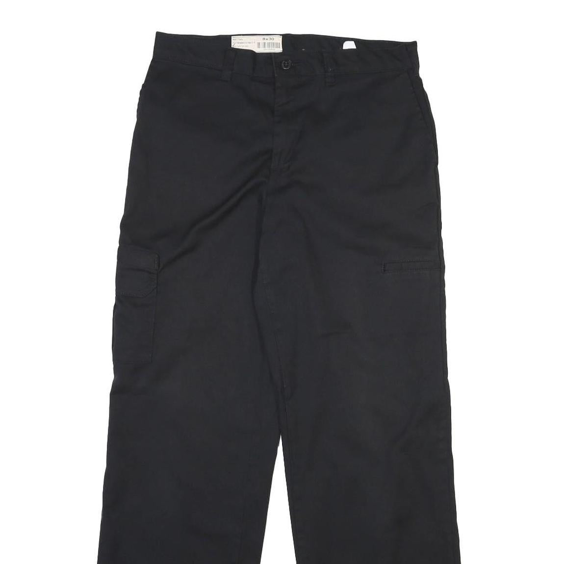 DICKIES Mens Regular Black Cotton Blend Workwear Trousers W32 L30 Zip Pocket