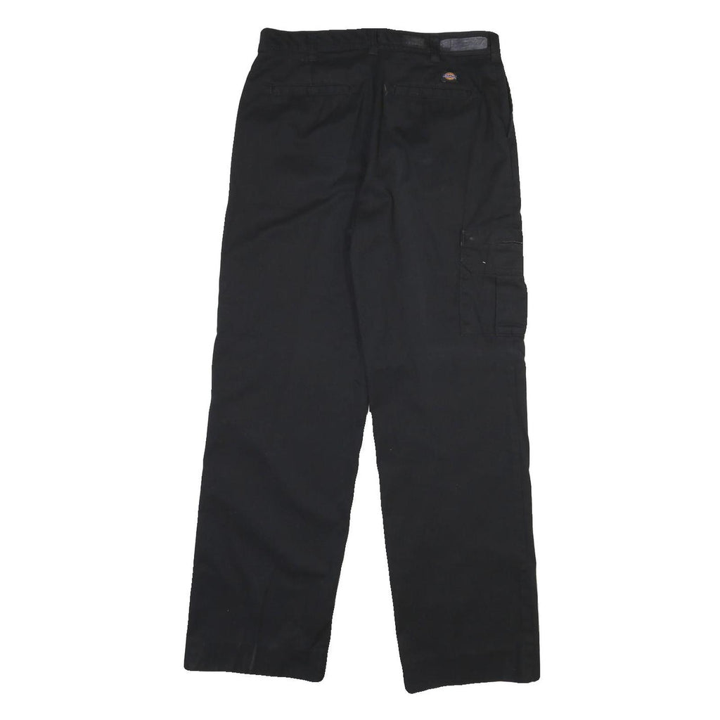 DICKIES Mens Regular Black Cotton Blend Workwear Trousers W32 L30 Zip Pocket