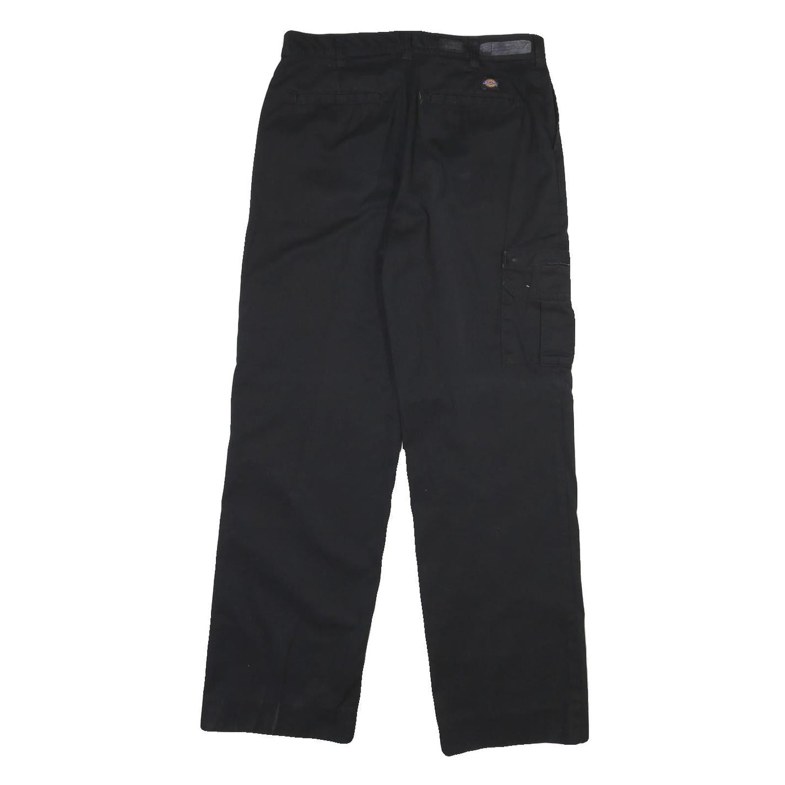 DICKIES Mens Regular Black Cotton Blend Workwear Trousers W32 L30 Zip Pocket