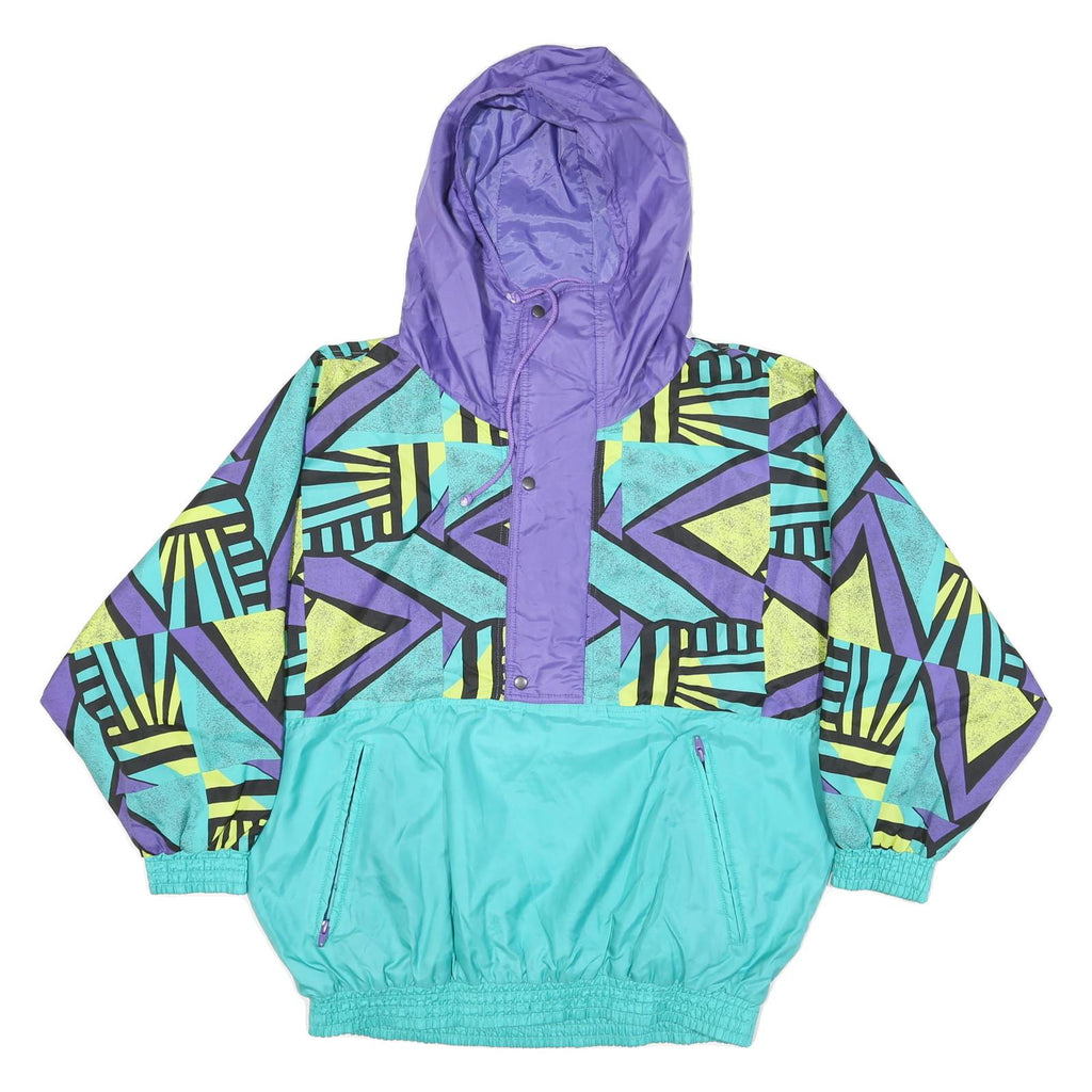 FLASH TEAM Womens Purple & Turquoise Patterned Button Jacket L Polyester Blend