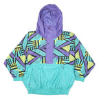 FLASH TEAM Womens Purple & Turquoise Patterned Button Jacket L Polyester Blend