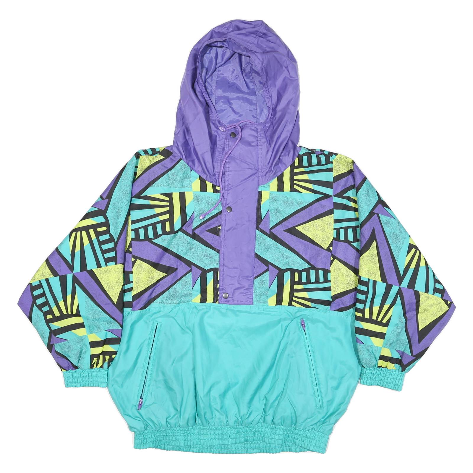 FLASH TEAM Womens Purple & Turquoise Patterned Button Jacket L Polyester Blend
