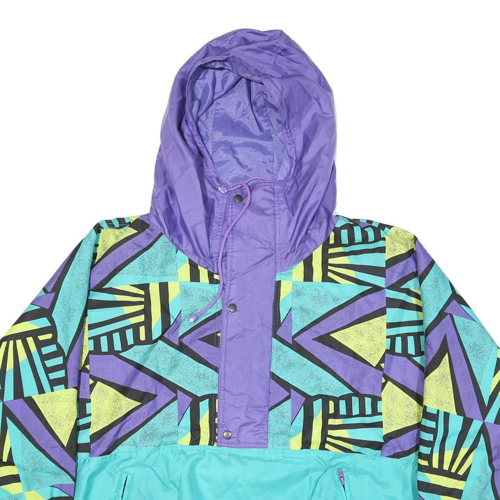 FLASH TEAM Womens Purple & Turquoise Patterned Button Jacket L Polyester Blend