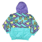 FLASH TEAM Womens Purple & Turquoise Patterned Button Jacket L Polyester Blend