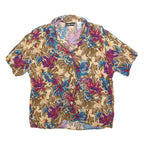SAG HARBOR Womens Beige Printed Shirt Short Sleeve Collared M Floral Polyester