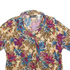 SAG HARBOR Womens Beige Printed Shirt Short Sleeve Collared M Floral Polyester