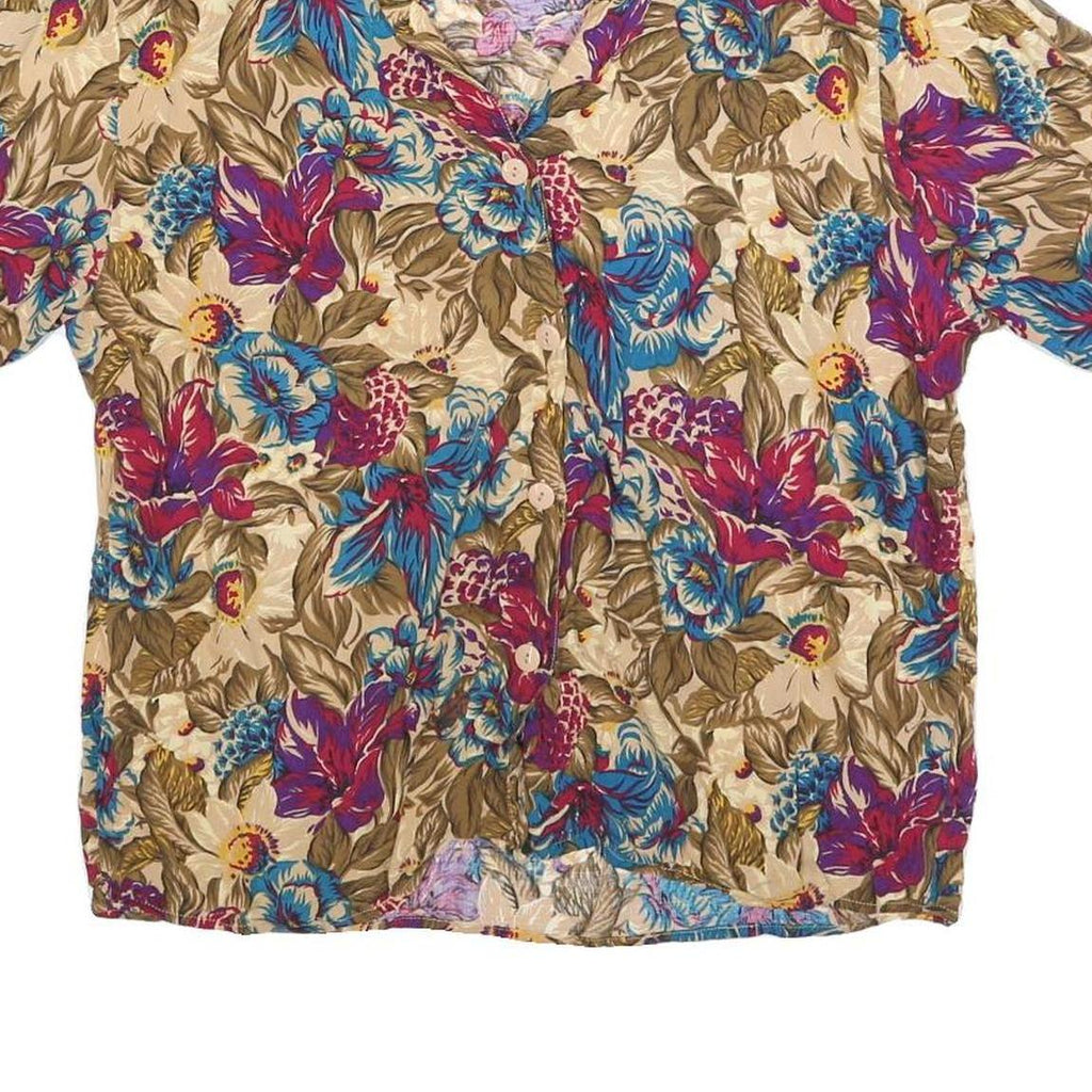 SAG HARBOR Womens Beige Printed Shirt Short Sleeve Collared M Floral Polyester