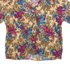 SAG HARBOR Womens Beige Printed Shirt Short Sleeve Collared M Floral Polyester