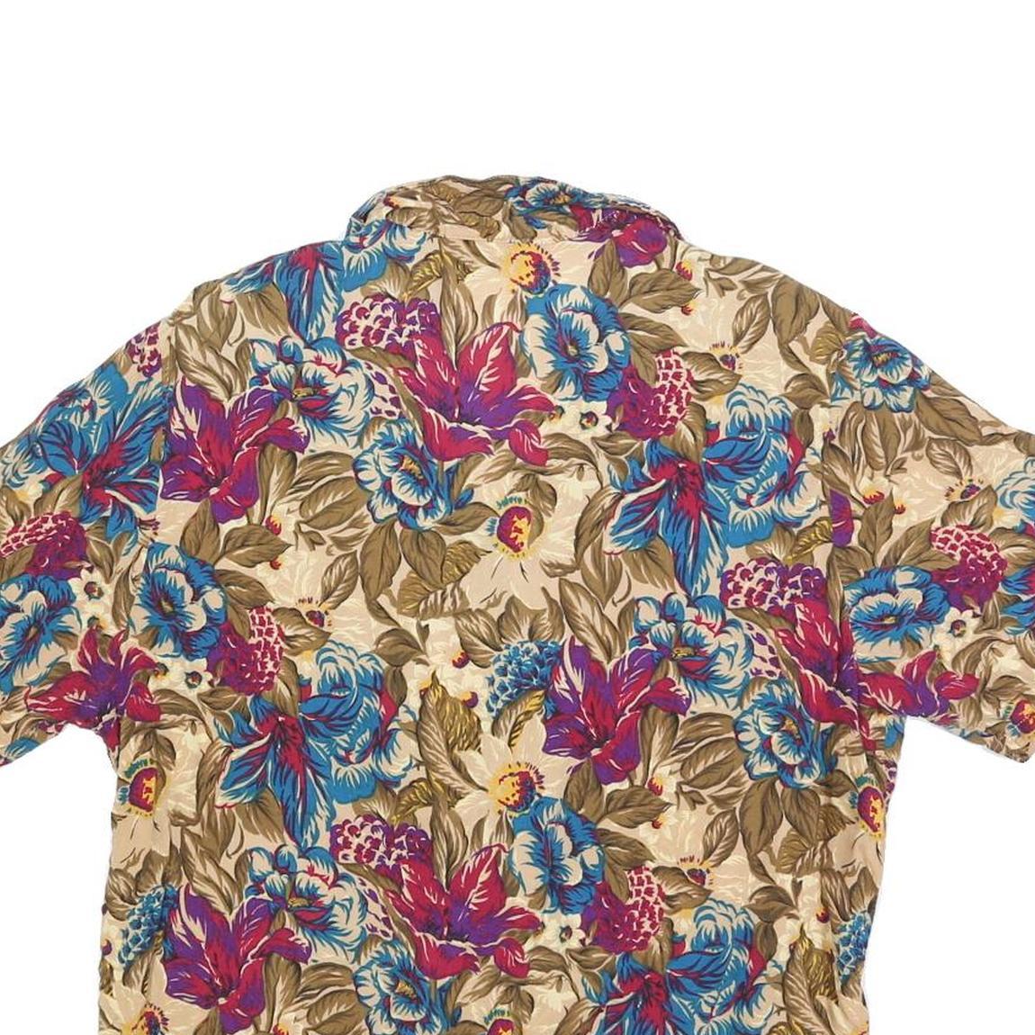 SAG HARBOR Womens Beige Printed Shirt Short Sleeve Collared M Floral Polyester