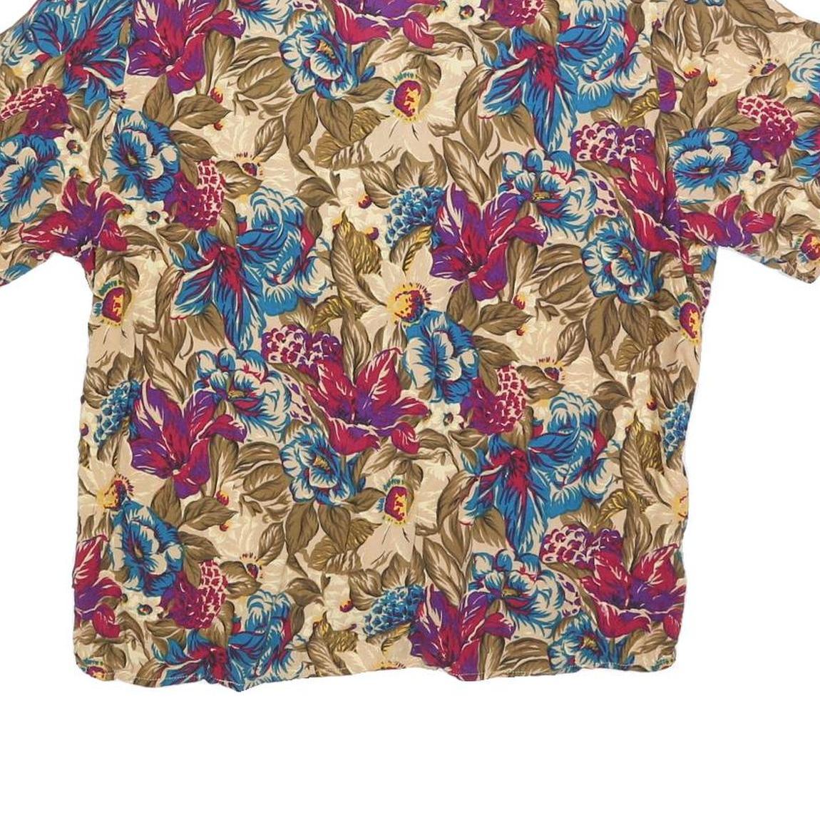 SAG HARBOR Womens Beige Printed Shirt Short Sleeve Collared M Floral Polyester