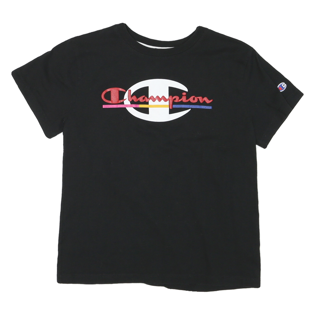 CHAMPION Womens Black Graphic T-Shirt S Short Sleeve Crew Neck Cotton Casual