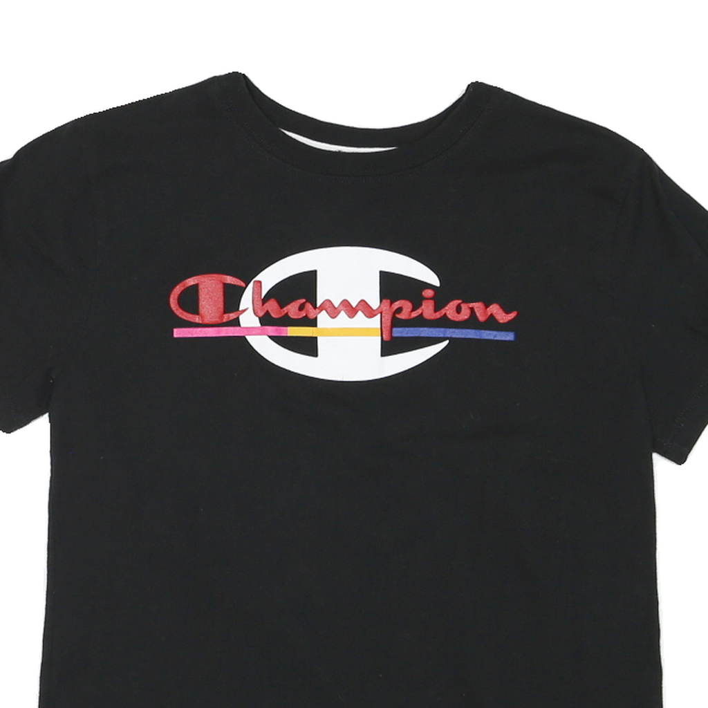 CHAMPION Womens Black Graphic T-Shirt S Short Sleeve Crew Neck Cotton Casual