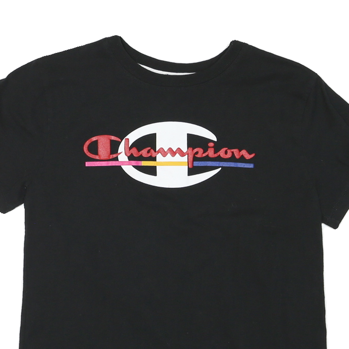 CHAMPION Womens Black Graphic T-Shirt S Short Sleeve Crew Neck Cotton Casual