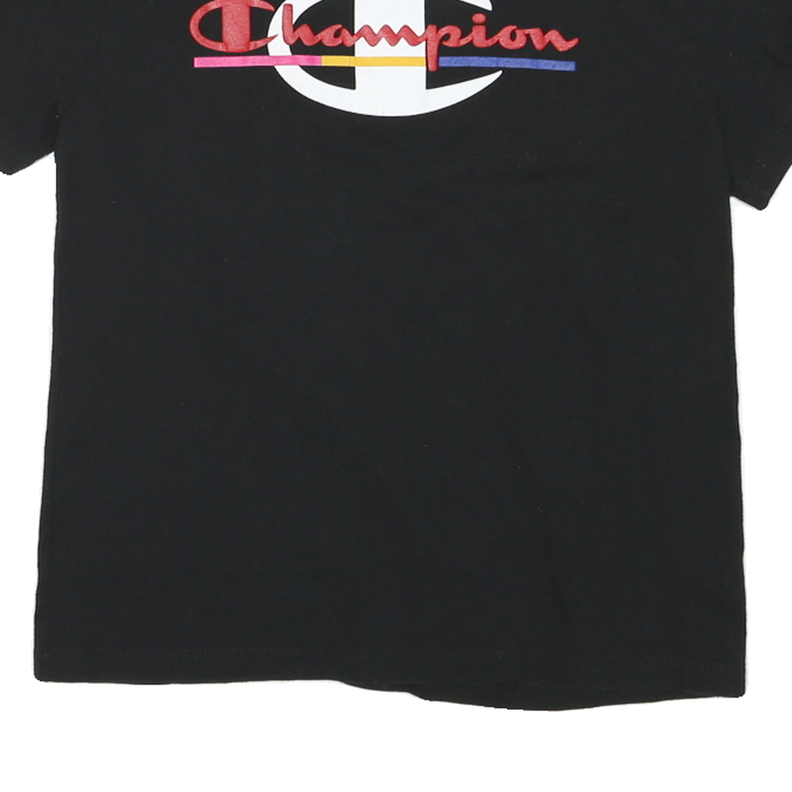 CHAMPION Womens Black Graphic T-Shirt S Short Sleeve Crew Neck Cotton Casual