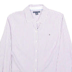 TOMMY HILFIGER Womens White & Purple Striped Shirt M Classic Cotton Blend Button
