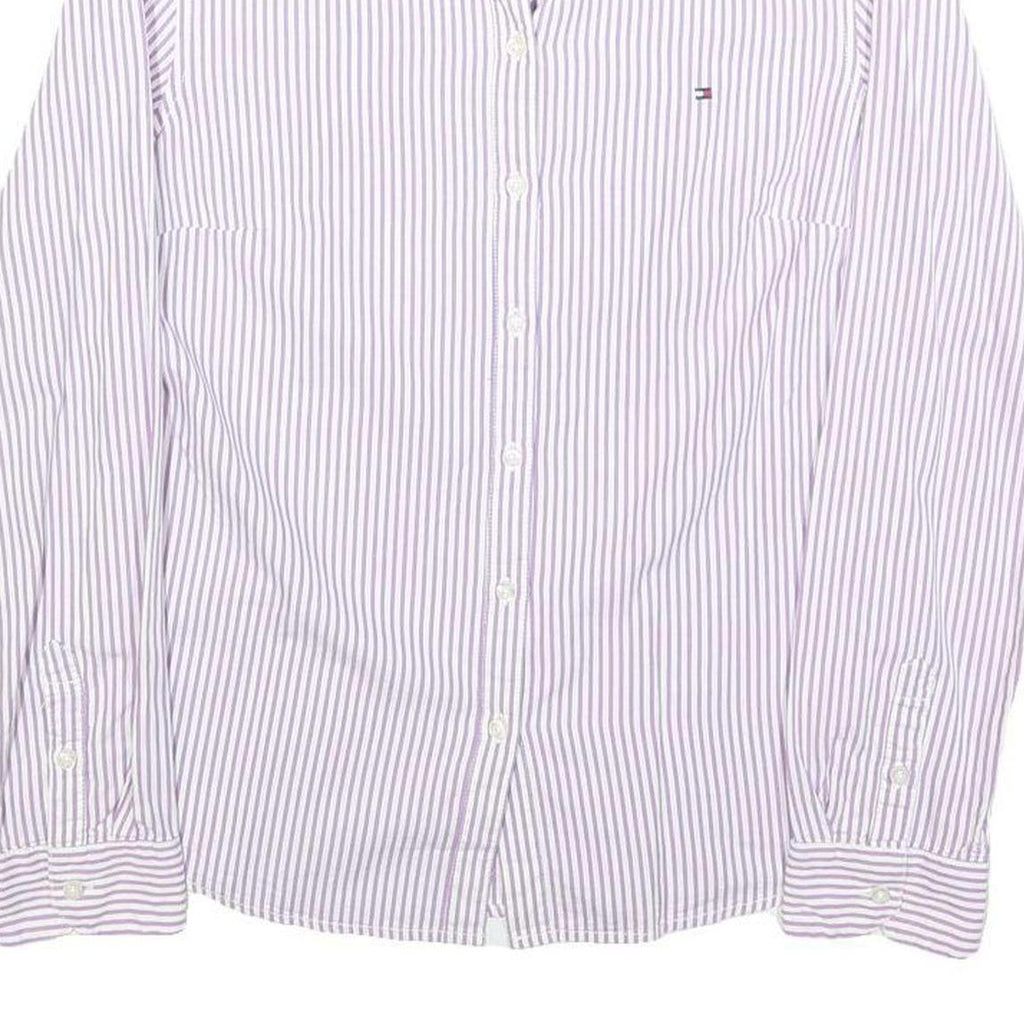 TOMMY HILFIGER Womens White & Purple Striped Shirt M Classic Cotton Blend Button