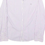 TOMMY HILFIGER Womens White & Purple Striped Shirt M Classic Cotton Blend Button