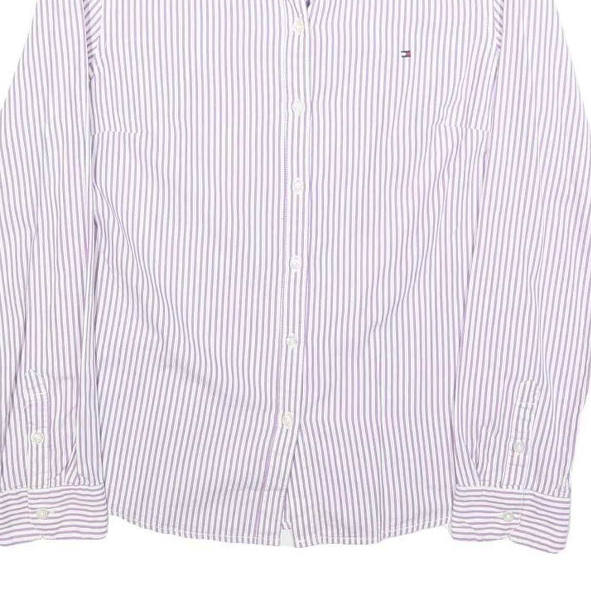 TOMMY HILFIGER Womens White & Purple Striped Shirt M Classic Cotton Blend Button