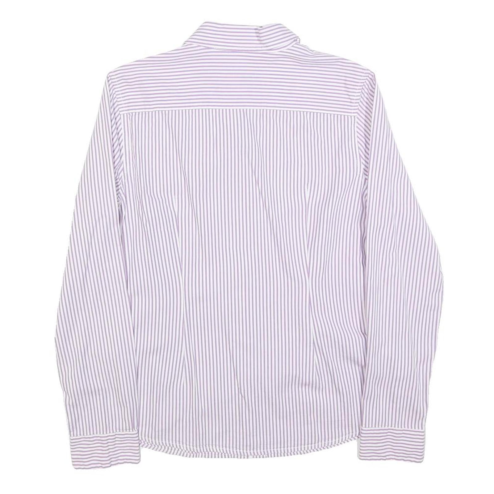 TOMMY HILFIGER Womens White & Purple Striped Shirt M Classic Cotton Blend Button