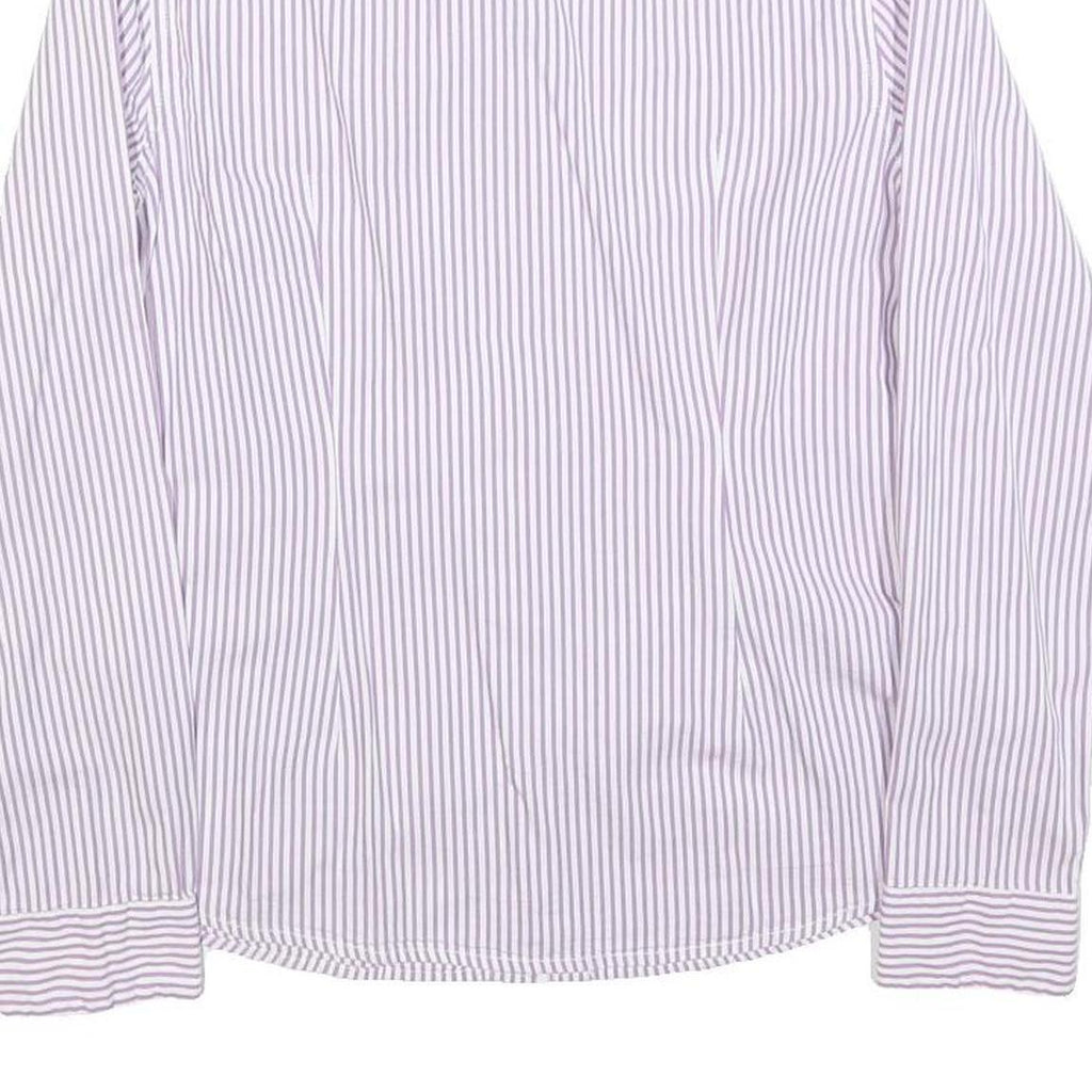 TOMMY HILFIGER Womens White & Purple Striped Shirt M Classic Cotton Blend Button