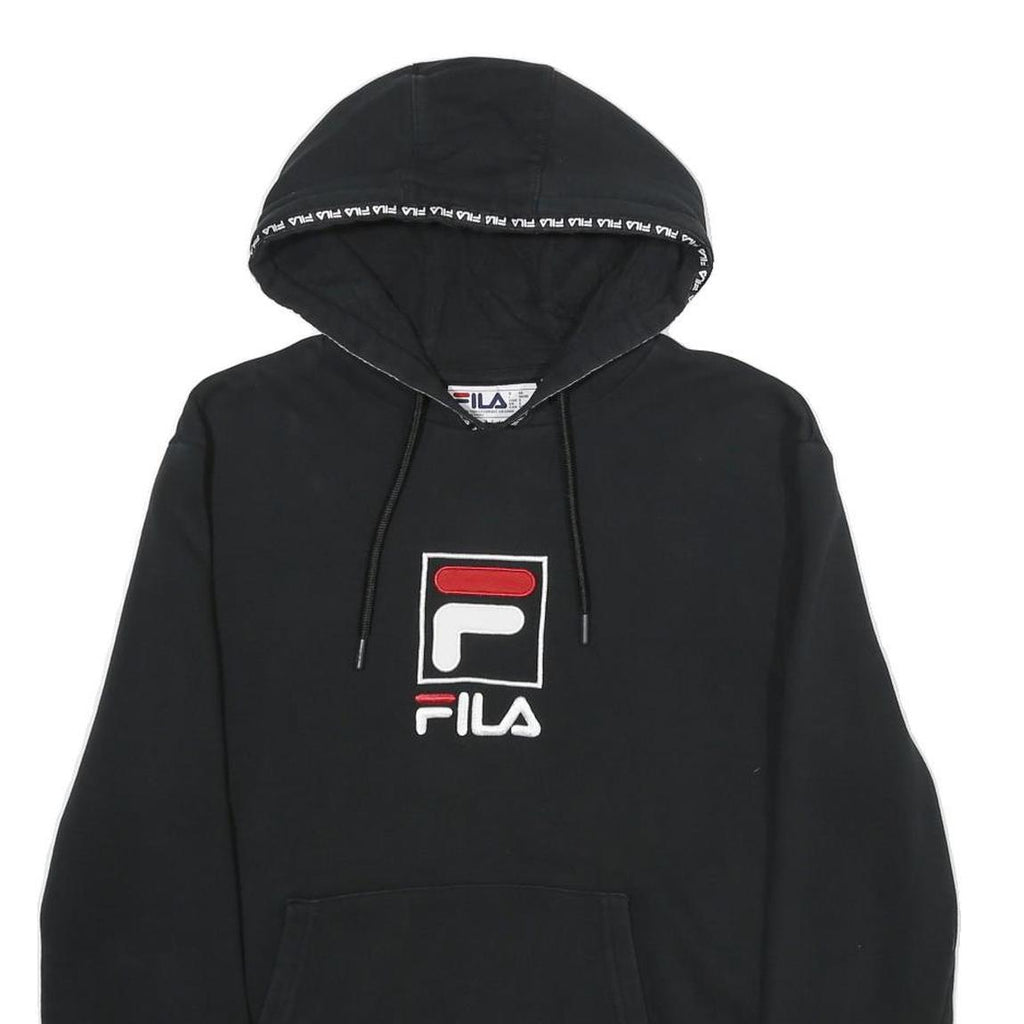 FILA Mens Black Pullover Hoodie S Logo Embroidered Cotton Blend Sweatshirt