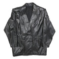Womens Black Leather Button Jacket L Woven Classic Oversized Timeless Design